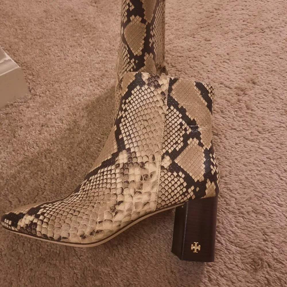 Tory Burch  Roccia Snakeskin Leather Ankle Boots - Picture 3 of 6
